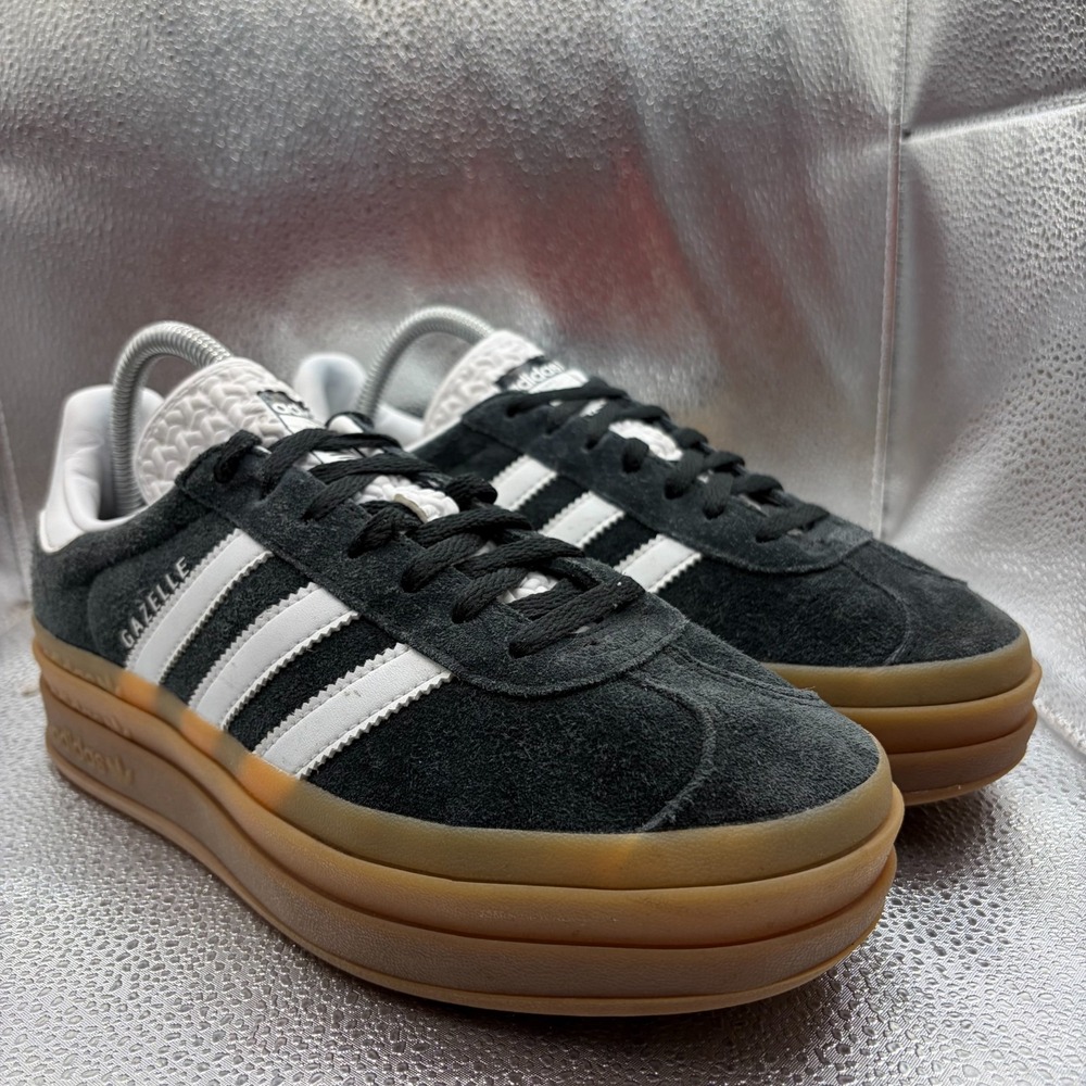 Size 8 Adidas Gazelle Bold Core Black White Gum Low Top Athletic Sneakers IE0876